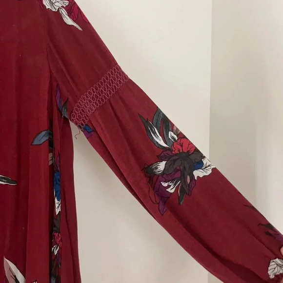 Free People Tree Swing Tunic Mini Dress Burgundy Floral Size XS - Picture 6 of 8